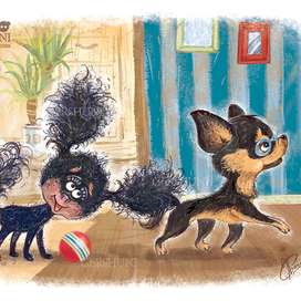 "Давай дружить?"  иллюстрация для детской книги про собачку Кисю.