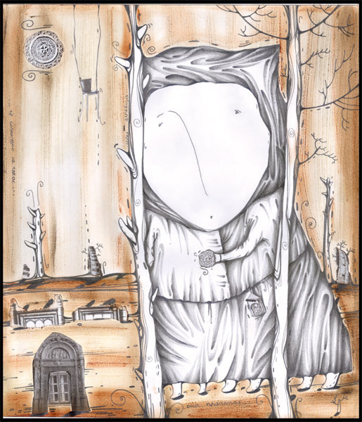 Она прячется за деревьями