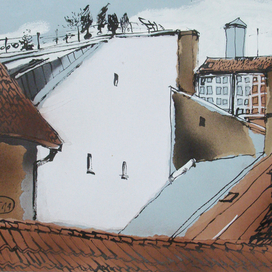 Прибалтийский альбом №2.Лист 13. Б., тушь, акриловый спрей, гуашь. 40х60