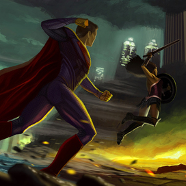 фан арт бэтмен против супермена