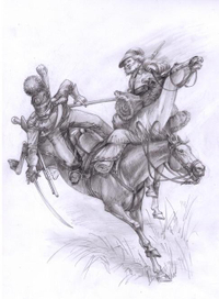 Эскиз. Схватка казака с баварским шеволежером. Удар пикой сзади