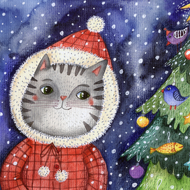 Любование новогодней ёлкой 🤩🎄🐈