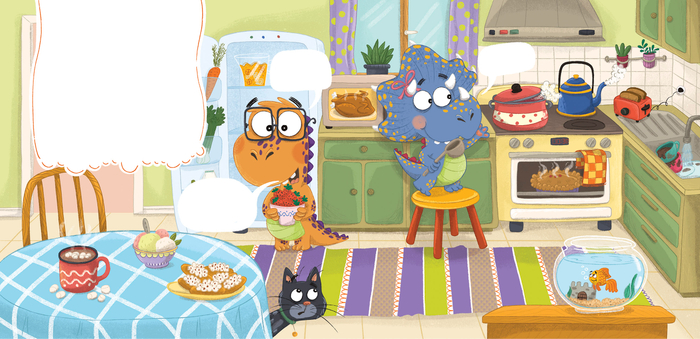 Иллюстрация к книге Olivia Haas "Opposites with a Dinosaur"