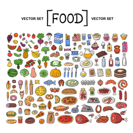 Набор дудлов, стикеров "Еда"