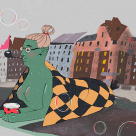 Моя бабушка курит трубку.