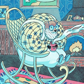 Дедушка Альберт пьёт чай сидя в кресле-качалке