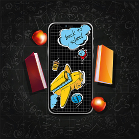 Обратно в школу. Телефон с авторскими рисунками от руки