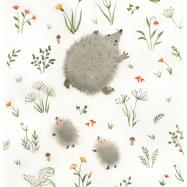 Бег ежей. Акварель.