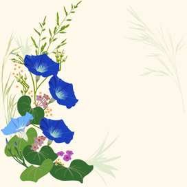 Композиция из вьюнка и полевых цветов и трав для открытки