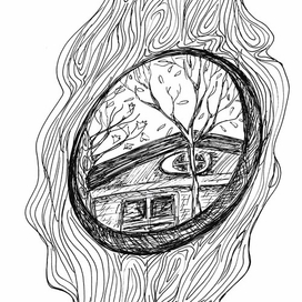 через дырочку в деревянной двери