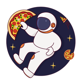 Космонавт в космосе с пиццей 