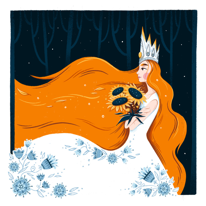 Девушка с букетом подсолнухов