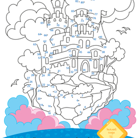 Замок в облаках. Тип задания "Соедини по цифрам". Занимательная книжка для детей.
