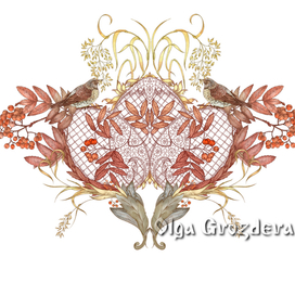 Дрозды-рябинники. Орнамент