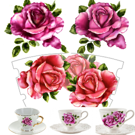 розы и раскладка на посуде