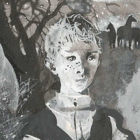 Иллюстрация к произведению "Бежин луг" Тургенева И.С., 10x16, бум.,тушь.,гуашь. 2012г.