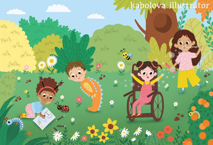 Дети с особенностями играют друг с другом. 