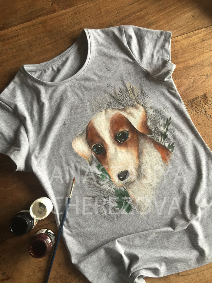 Роспись футболки "щенок"