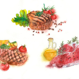 Акварельная еда. Мясо.