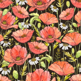 Бесшовный паттерн с маками и ромашками