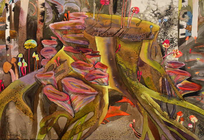 Трухлявый пень, акварель, 40х60, 2014 (фрагменты)