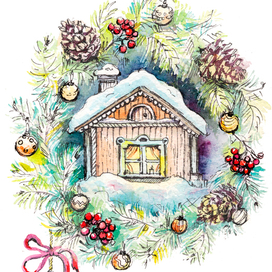 Зимний венок с домиком
