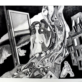 " Король, дама, валет", "King, Queen, Knave" by Vladimir Nabokov. Etching. 50 x 45 cm