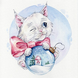 Котик с новогодним шаром