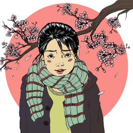 Азиатка под сакурой