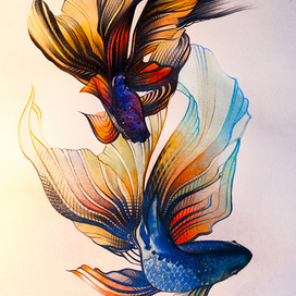 Рыбки акварельными карандашами