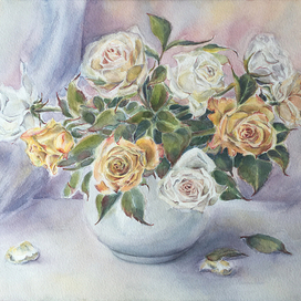 Букет роз акварелью