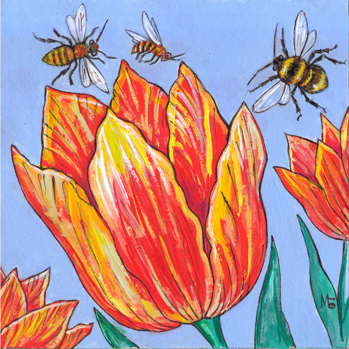 Цветы и насекомые.Иллюстрация. Опубликовано в журнале "А почему? "№4.2023.Художник Марат Брызгалов. Техника исполнения оригинала:Бумага, акрил, тушь.