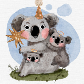 Cute koala Mom and her children 