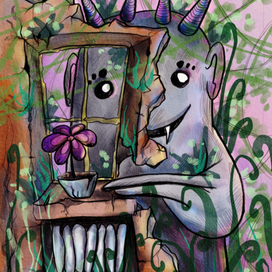 Монстр в окне с цветочком