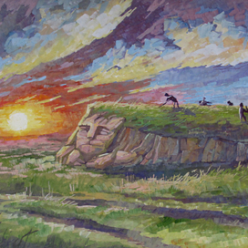 Серия работ "Ожившие пейзажи Костанайской области". "Сенокос или почесывание степного кота"