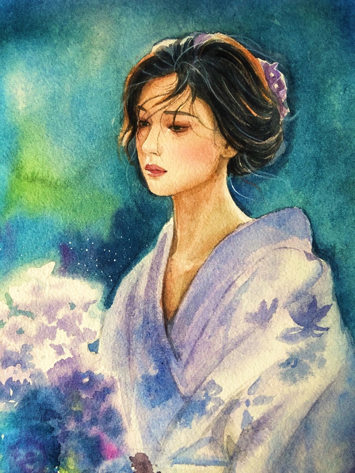 гейша с букетом 