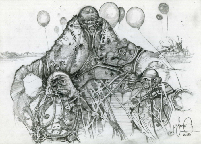 Author's illustration for the script, "My name is Dora." Memories of his father ...2015.