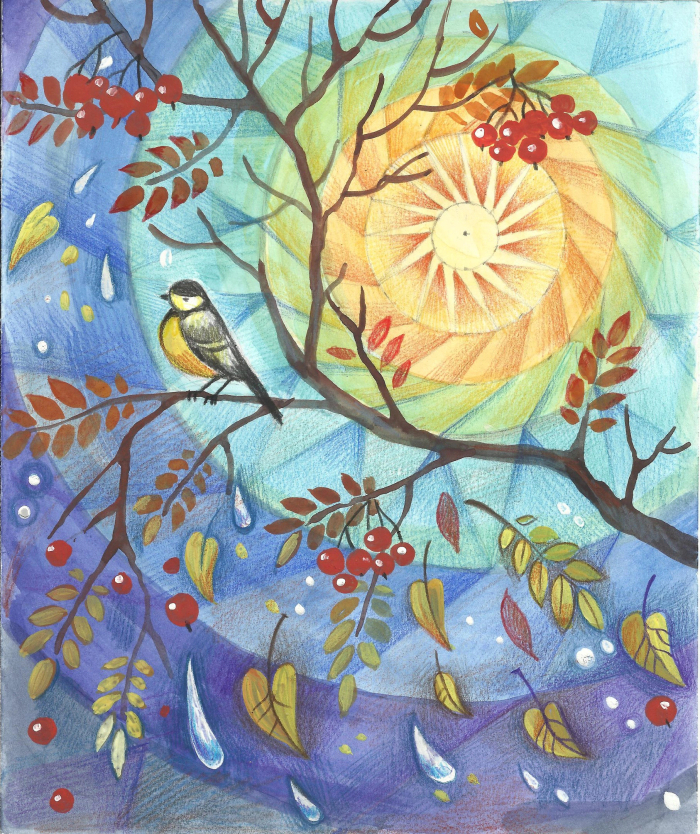 Эскиз лоскутного панно "Рябина"