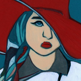 The lady in the red hat.