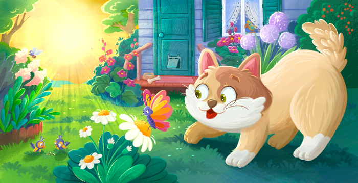 Котенок на охоте