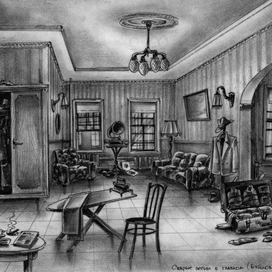 эскиз декорации номер в отеле к муз.ф. "Старые песни о главном. Постскриптум." реж. О.Гусев