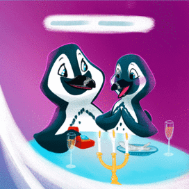 Разворот книги про семью пингвинов