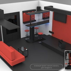 3D скетч интерьера жилой комнаты
