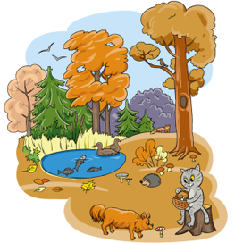 Персонажи в осеннем лесу