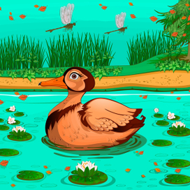 Водоплавающая птица в красочном пруду