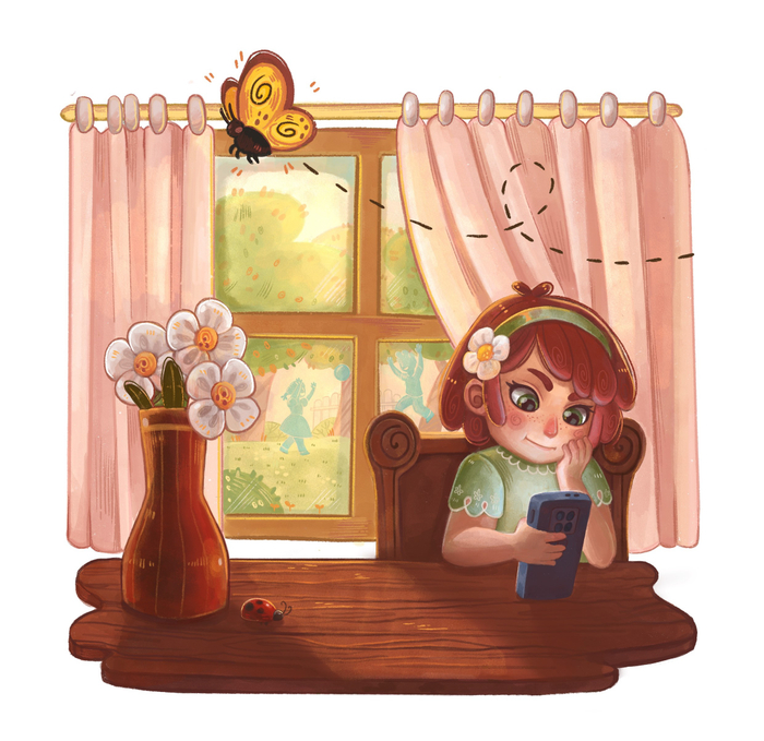 девочка и телефон