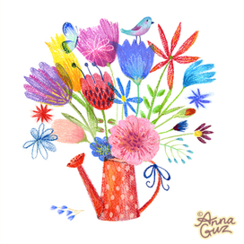 Пастельная открытка с цветами