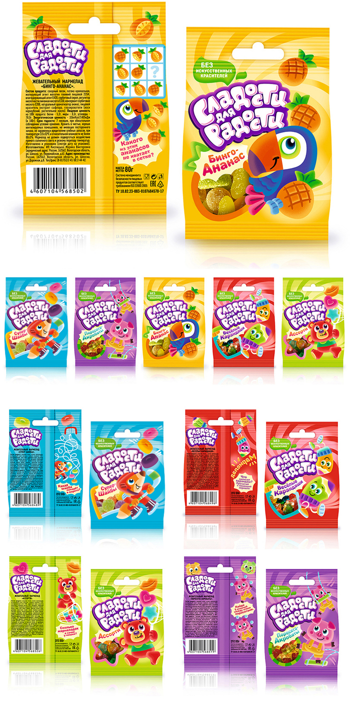 Иллюстрации и дизайн для серии упаковок мармелада