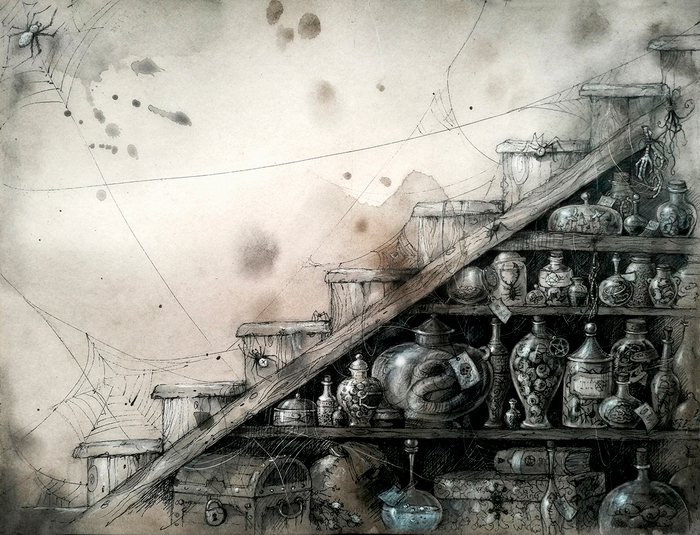 Тайник ведьмы. Иллюстрация к книге "Archibald Finch and the lost witches"