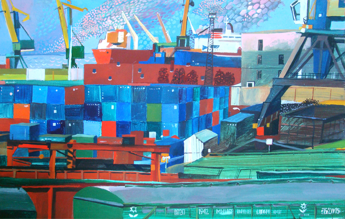 Весна в мурманском порту - 1. 2015. к., темпера. 50х75